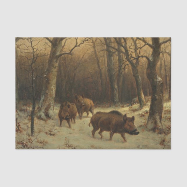 Wild Boars in the Snow (by Rosa Bonheur) Tissue Paper (Front)