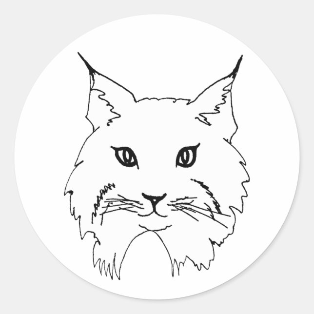 Wild Bobcat Face Line Art Illustration Classic Round Sticker (Front)