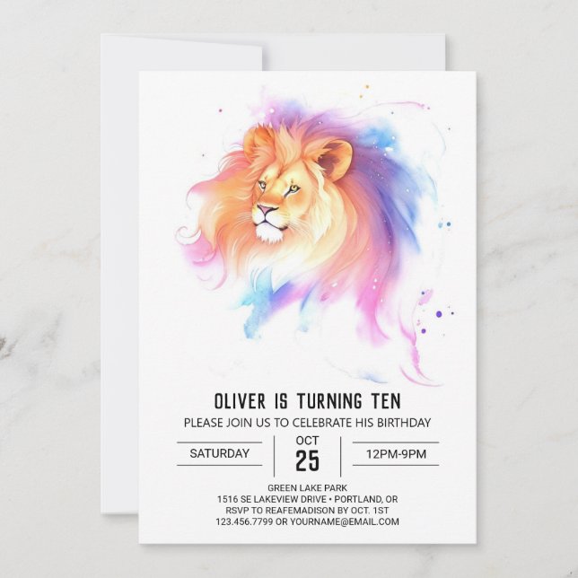 Wild Bohemian Lion Birthday Invitation (Front)