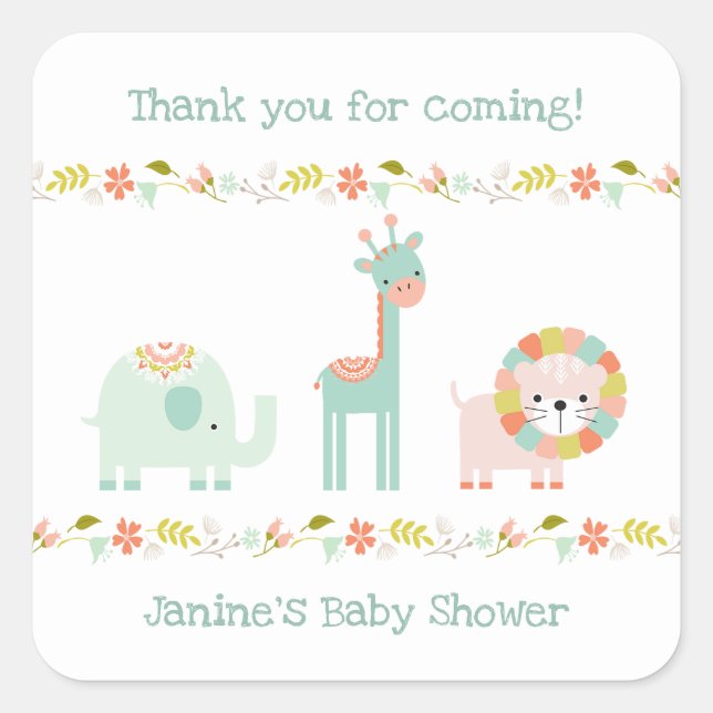 Wild Boho animals baby shower thank you favour Square Sticker (Front)