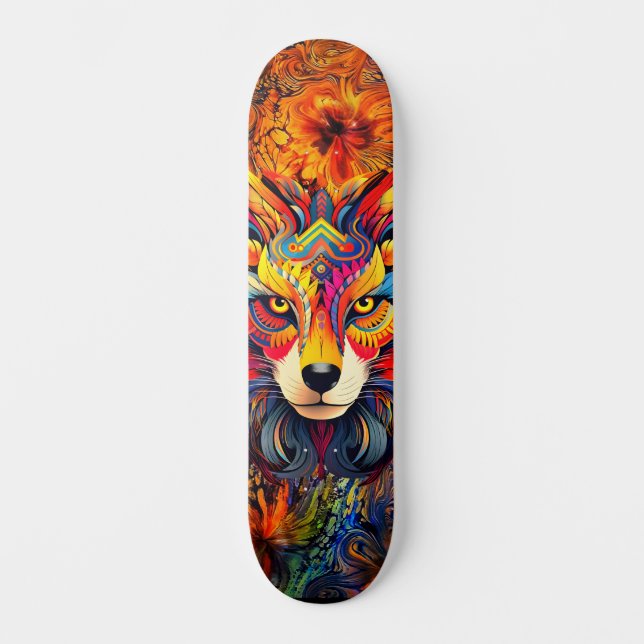 Wild Boho Fox Abstract Art Skateboard Deck (Front)