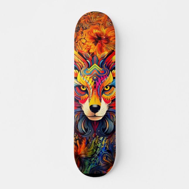 Wild Boho Fox Art Abstrait Skateboard Deck (Devant)
