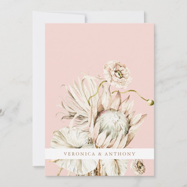 Wild Boho Protea Pampas Grass Blush Wedding Photo Invitation (Front)