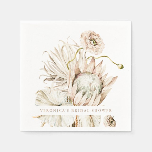 Wild Boho Protea Pampas Grass Floral Bridal Shower Napkin (Front)