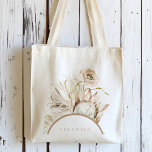 Wild Boho Protea Pampas Grass Floral Personalized  Tote Bag<br><div class="desc">This personalized tote bag features painted watercolor protea,  white orchid,  dry pampas grass,  white anthurium,  wildflower,  leaves with an arch frame,  and a photo on the back. For more advanced customization of this design,  please click the BLUE DESIGN TOOL BUTTON. Matching items are also available.</div>