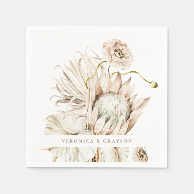 Wild Boho Protea Pampas Grass Floral Wedding Napkin (Front)