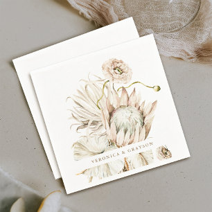 Wild Boho Protea Pampas Grass Floral Wedding Napkin