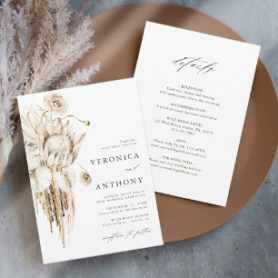 Wild Boho Protea Pampas Grass Wedding All in One Invitation