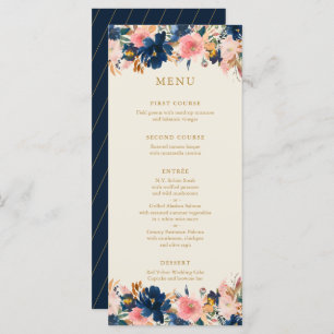 Wild Bouquet Navy & Blush   Menu Mariage