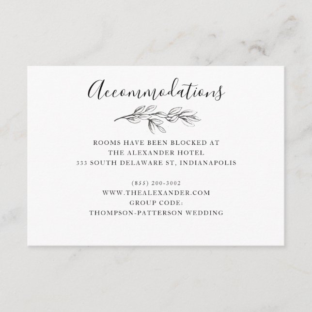 Wild Bouquet Wedding Hotel Information Card | B&W (Front)