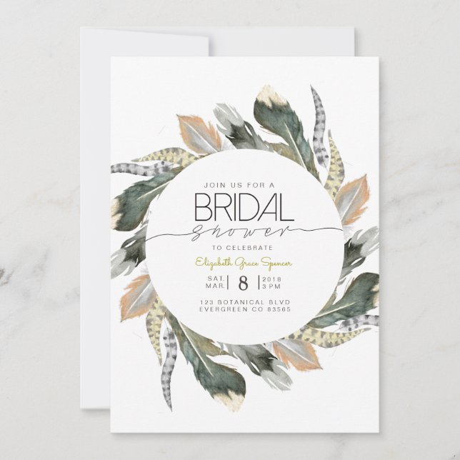 Wild Bridal Shower | Feather Watercolor Circle Invitation (Front)