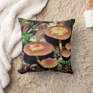 Wild Brown Mushroom Cluster Throw Pillow