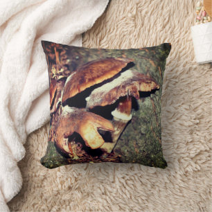 Wild Brown Mushrooms In Tree Crevice Throw Pillow