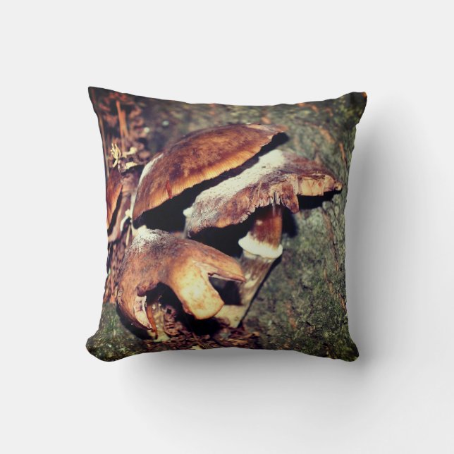 Wild Brown Mushrooms In Tree Crevice   Throw Pillow (Front)