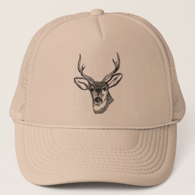 Wild Buck Deer Drawing Trucker Hat (Front)