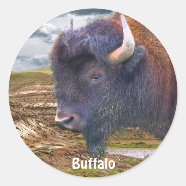 Wild Buffalo and Badlands Bison-Lover Art Stickers (Front)