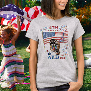 Wild but Free" Raccoon Mom & Baby 4th of July T-Shirt