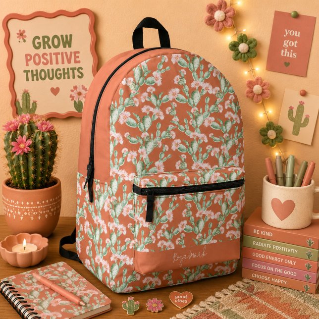 Wild Cactus Pattern Printed Backpack (Creator Uploaded)