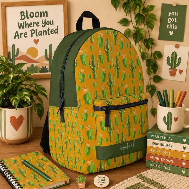 Wild Cactus Pattern Printed Backpack (Creator Uploaded)
