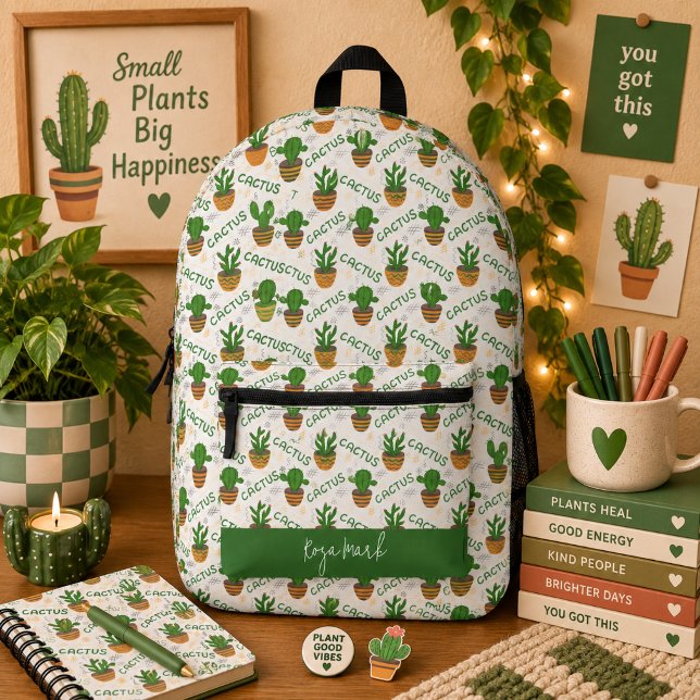 Wild Cactus Pattern Printed Backpack (Creator Uploaded)