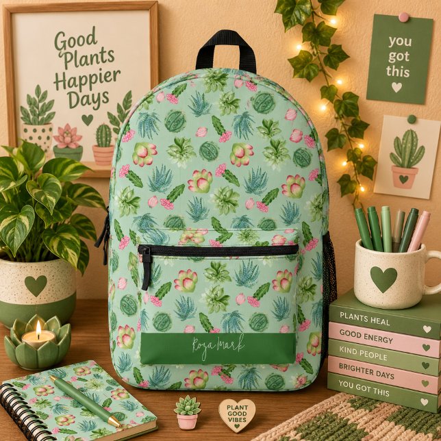 Wild Cactus Pattern Printed Backpack (Creator Uploaded)