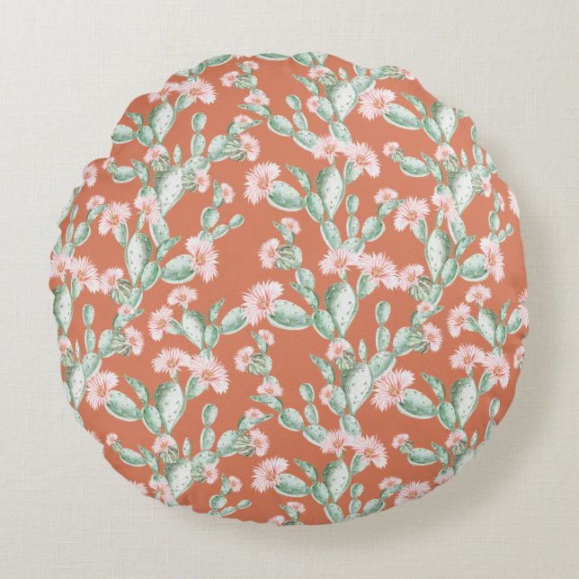 Wild Cactus Pattern Round Pillow (Front)