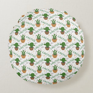 Wild Cactus Pattern Round Pillow