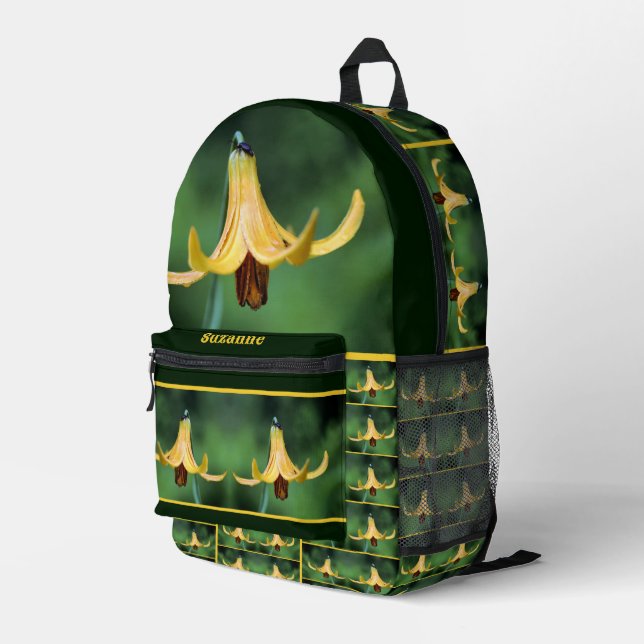 Wild Canada Lily With Insect Personalized Printed Backpack (Back Corner Right)