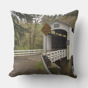 Wild Cat covered bridge, Lane County, Oregon Throw Pillow