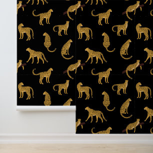 Wild Cats Leopards Cheetah Black Yellow LARGE Wallpaper