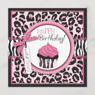 Wild Cheetah Print & Cupcake Birthday Card