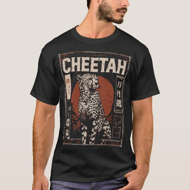 Wild Cheetah Vintage Safari Wildlife Design T-Shirt (Front)