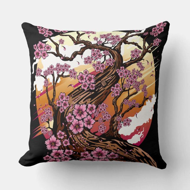 Wild Cherry Blossom Throw Pillow (Front)