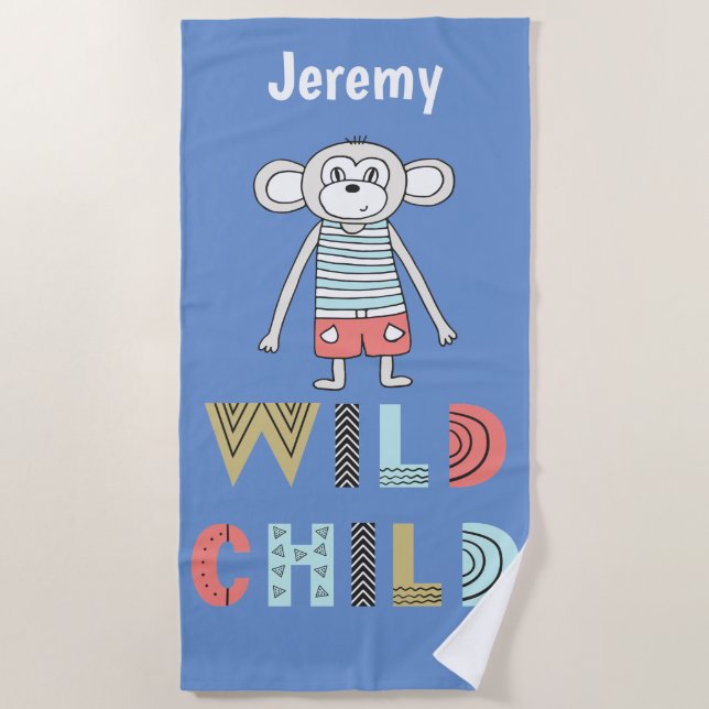 Wild Child Scandia Monkey Personalized Beach Towel (Front)