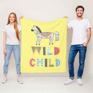Wild Child Scandinavian Horse Baby Yellow Fleece Blanket