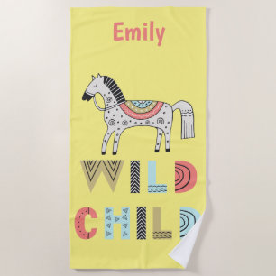 Wild Child Scandinavian Horse Personalized Beach Towel