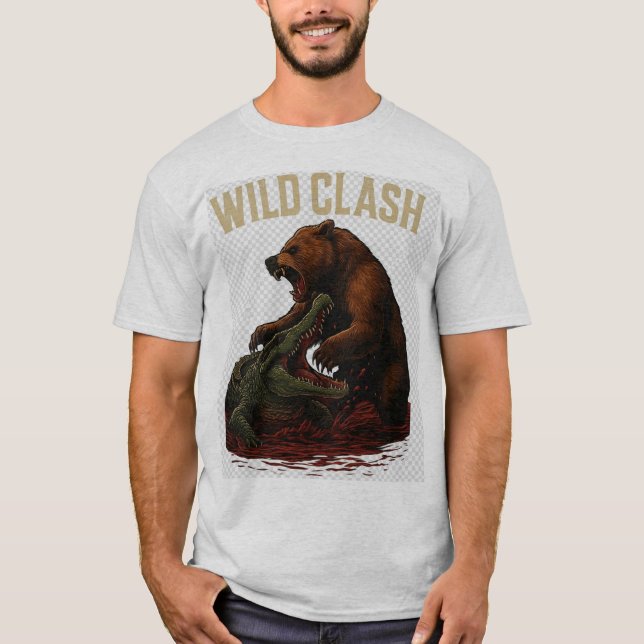 Wild Clash – Epic Battle Between Bear and Crocodil T-Shirt (Front)