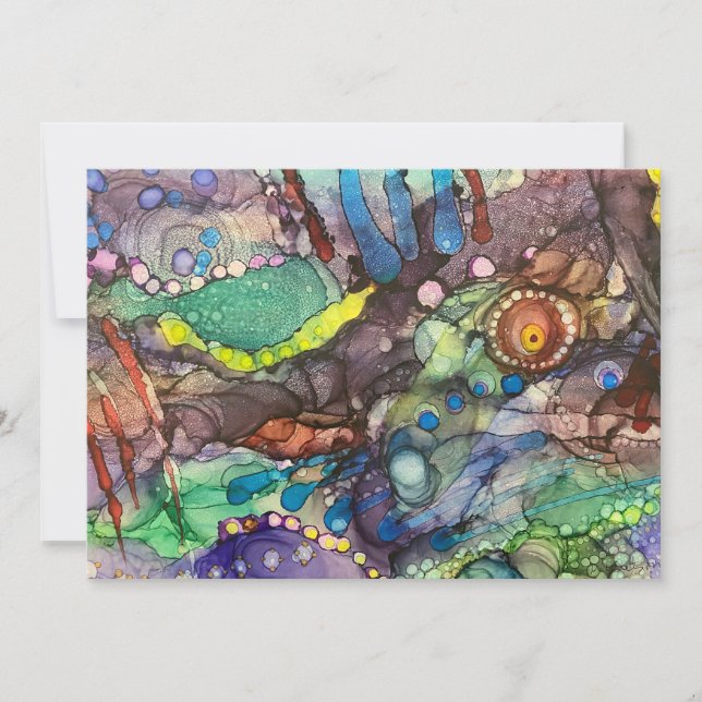 Wild Colourful Alcohol Ink Abstract Art Blank Card (Front)