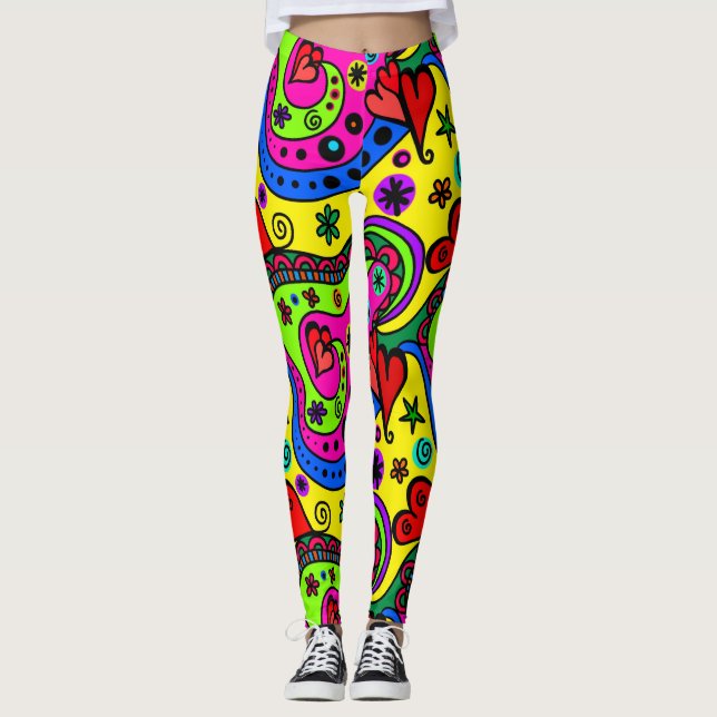 Wild Colourful Doodle Art Leggings (Front)