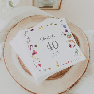 Wild Colourful Floral Cheers to 40 Years Birthday Napkin