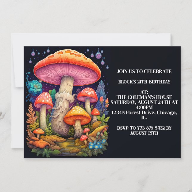 Wild Colourful Mushrooms Birthday Party Invitation (Front)