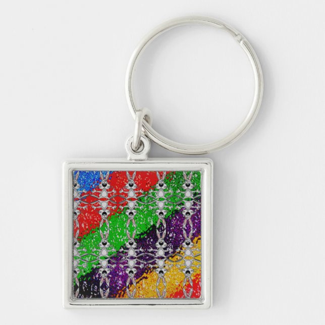 Wild Colourful Rabbit Pattern Keychain (Front)
