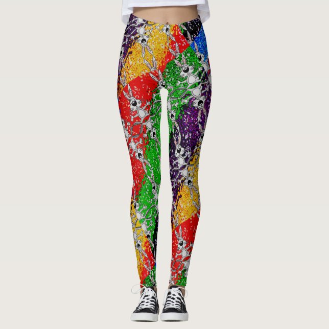 Wild Colourful Rabbit Pattern Leggings (Front)