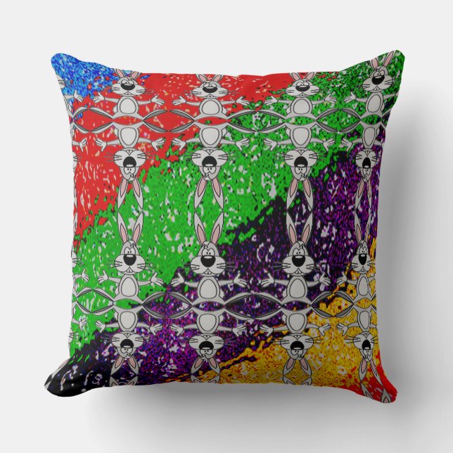 Wild Colourful Rabbit Pattern Throw Pillow (Front)