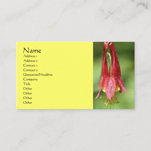 Wild Columbine Flower Photography Business Card (Front)
