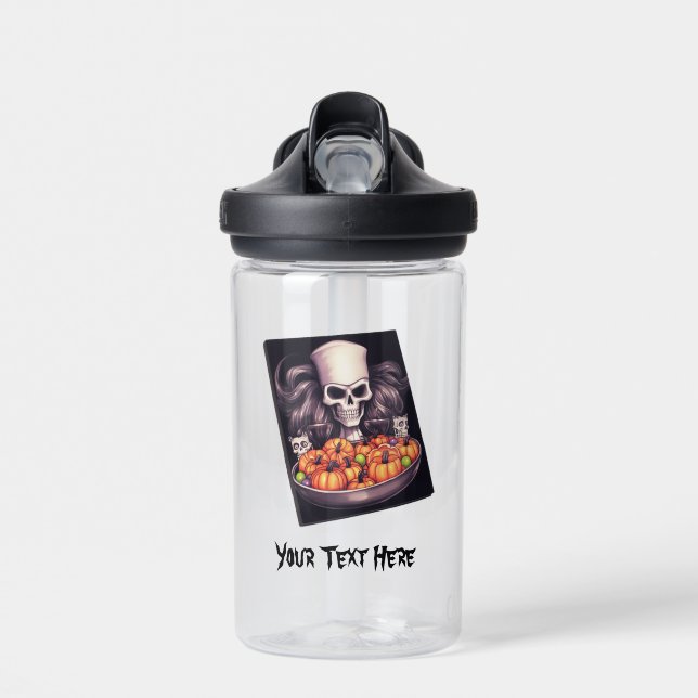 Wild confident skull with small scared skulls pump water bottle (Front)