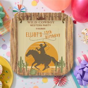 Wild cowboy western birthday paper plate