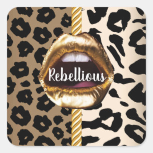 Wild Custom Gold lips Gift Décor girly Cute Makeu Square Sticker