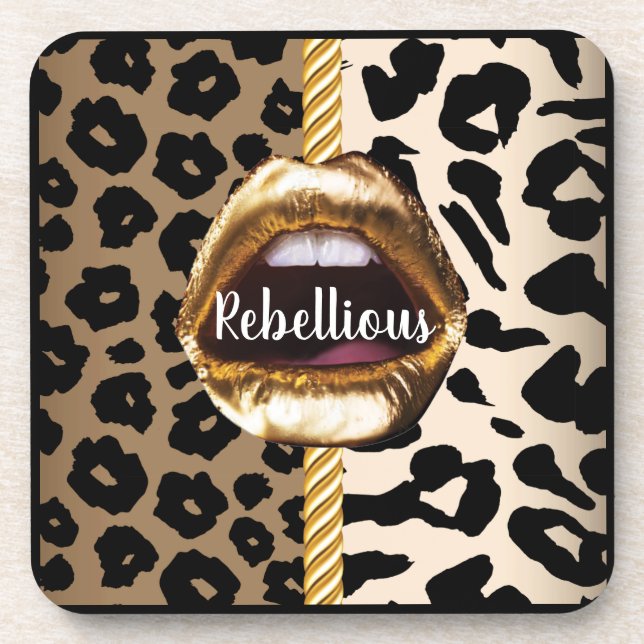 Wild Custom Gold lips Gift Décor girly Cute Makeup Coaster (Front)
