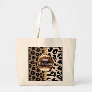 Wild Custom Gold lips Gift Décor girly Cute Makeup Large Tote Bag